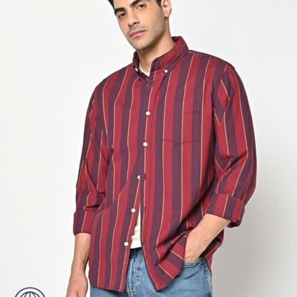 NWT Vintage inspired Gap Burgundy‎ Striped Long Sleeve 100% Cotton Shirt Size S